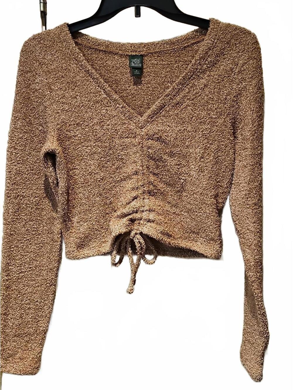 Wild Fable Crop Sweater Soft Long Sleeve with Tie Front Women’s Medium